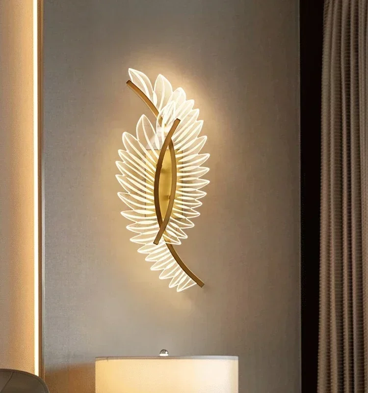 Скандинавский светодиодный настенный светильник с крыльями из перьев, Дизайнерская Художественная настенная лампа для гостиной, Прикроватная лампа для спальни, Освещение комнаты Изображение 1