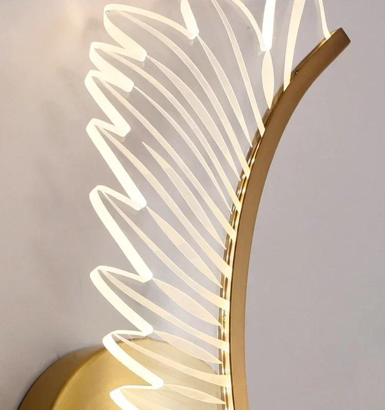 Скандинавский светодиодный настенный светильник с крыльями из перьев, Дизайнерская Художественная настенная лампа для гостиной, Прикроватная лампа для спальни, Освещение комнаты Изображение 2