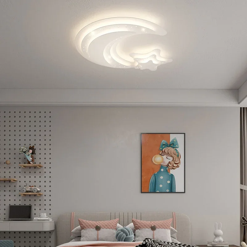 Современные железные акриловые потолочные светильники Moon Star со светодиодной подсветкой, установленные в детской комнате, Светильники Nordic, окрашенные в белый цвет Изображение 2
