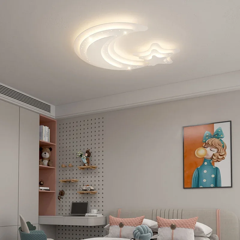 Современные железные акриловые потолочные светильники Moon Star со светодиодной подсветкой, установленные в детской комнате, Светильники Nordic, окрашенные в белый цвет Изображение 4
