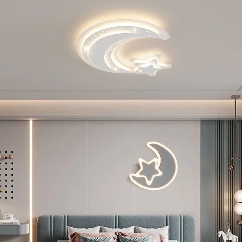 Современные железные акриловые потолочные светильники Moon Star со светодиодной подсветкой, установленные в детской комнате, Светильники Nordic, окрашенные в белый цвет Изображение 5