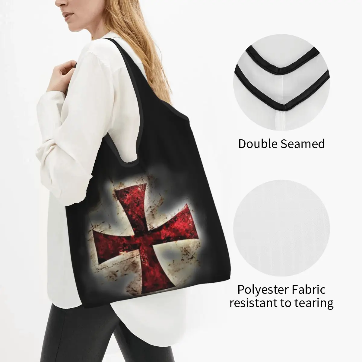 Средневековая хозяйственная сумка Knights Templars Cross Многоразовые продуктовые Эко-сумки Большой емкости для вторичной переработки, моющиеся сумки Изображение 1