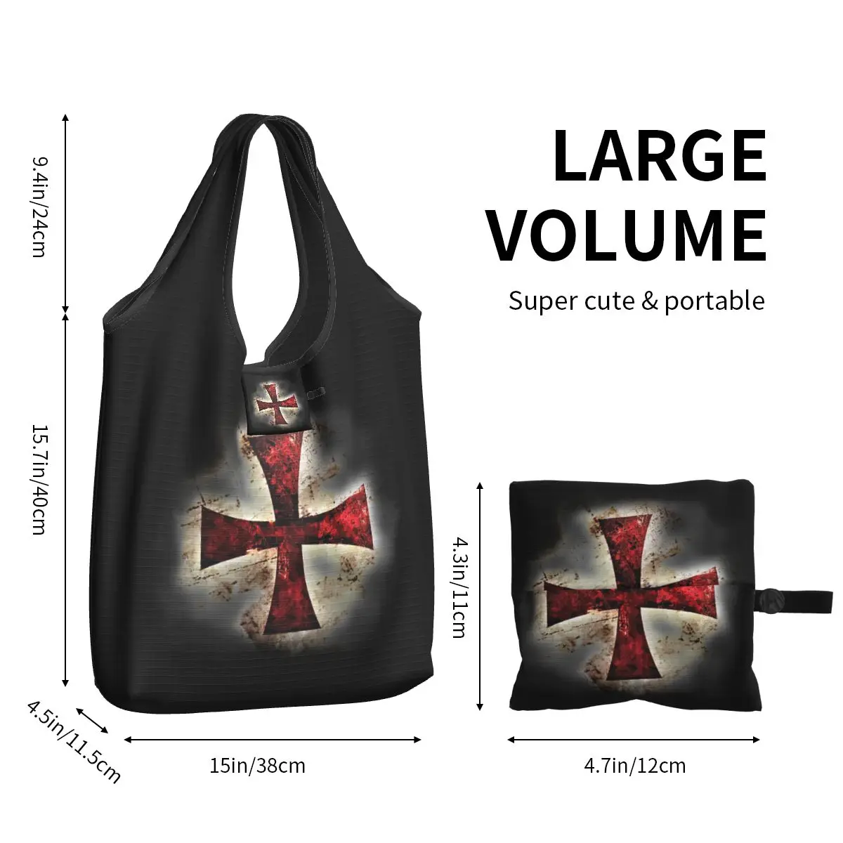 Средневековая хозяйственная сумка Knights Templars Cross Многоразовые продуктовые Эко-сумки Большой емкости для вторичной переработки, моющиеся сумки Изображение 2