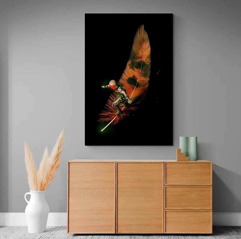 Сюрреалистический абстрактный плакат Планета Астронавт Библиотека Пианист Покер Холст Картина Настенное искусство Картина для гостиной Домашний декор Изображение 1