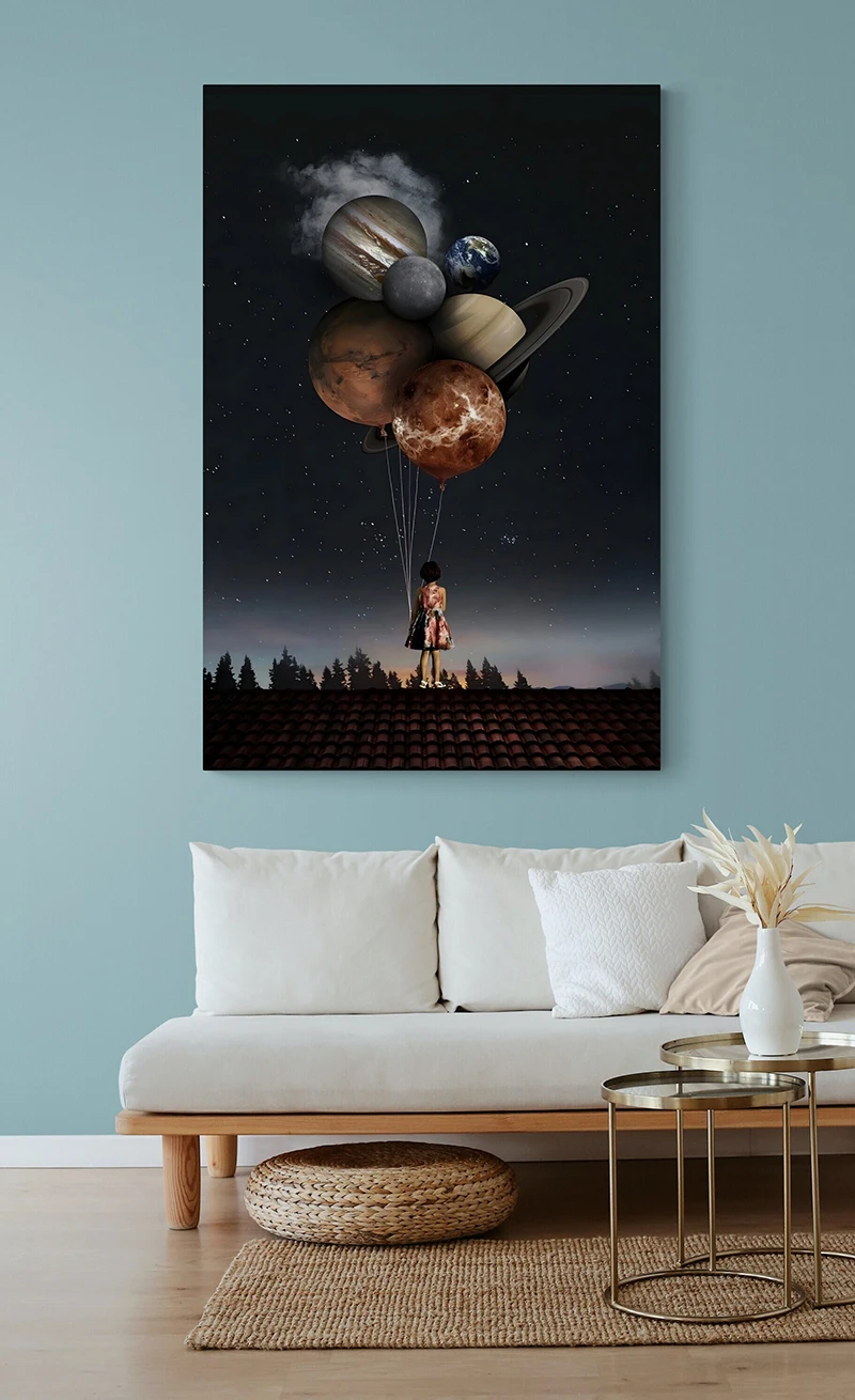 Сюрреалистический абстрактный плакат Планета Астронавт Библиотека Пианист Покер Холст Картина Настенное искусство Картина для гостиной Домашний декор Изображение 3